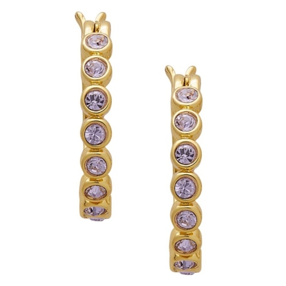 KATE SPADE • Light Amethyst Purple Full Circle Hoop Huggies Gold Earrings - Picture 3 of 5